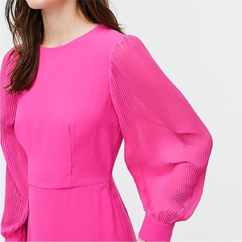 NWT J.Crew bright pink pleated sleeve a line dress sz 2 - Picture 2 of 12